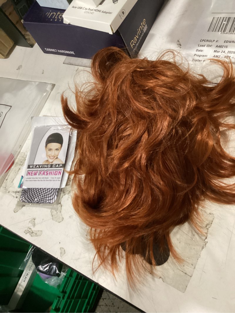 Condition photo showing Good Condition for mens orange wig short layered fluffy natural wig synthetic heat resistant halloween cosplay wig for males