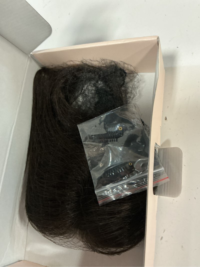 Condition photo showing Good Condition for hair toppers for women real human hair 360°3d cover human topper for thinning no bangs middle part lace base 11 inch hairpieces for women (side bangs, dark brown) dark brown(side bangs)