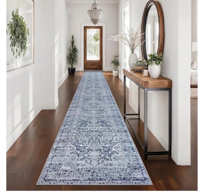 KUTA Vintage Washable Runner Rug 2.6x16, Non-Slip 16ft Extra Long Hallway Kitchen Rugs Grey, Indoor 