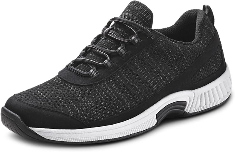 Orthofeet Men's Orthopedic Black Knit Lava Sneakers, Size 14 Wide