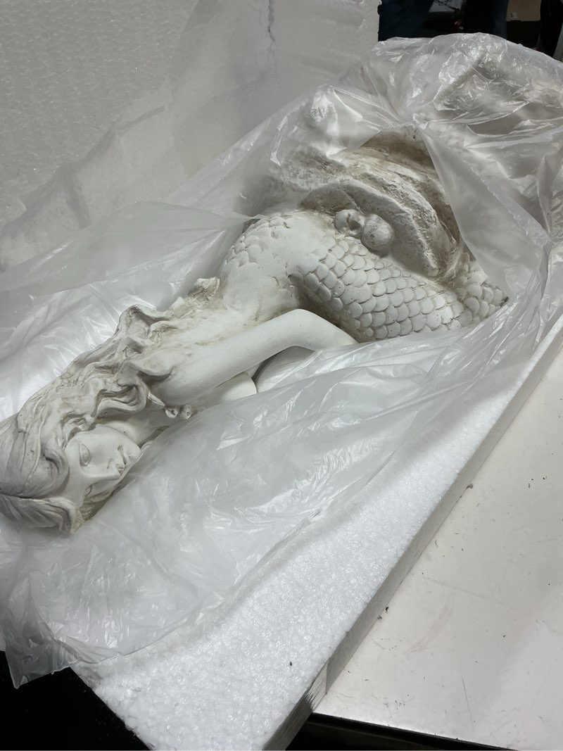 Condition photo showing Good Condition for 20" h mermaid on ocean rock garden statue resin outdoor sculpture large outside decor for lawn patio pool home ornament large mermaid figurine collectible nautical fairy tale
