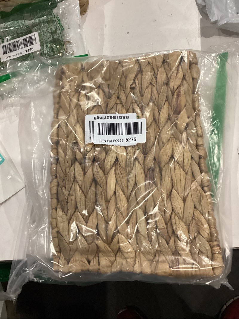 Condition photo showing Good Condition for 2 pack water hyacinth tray with handles, rectangular wicker serving tray, woven serving basket for coffee table, bathroom, living room, kitchen