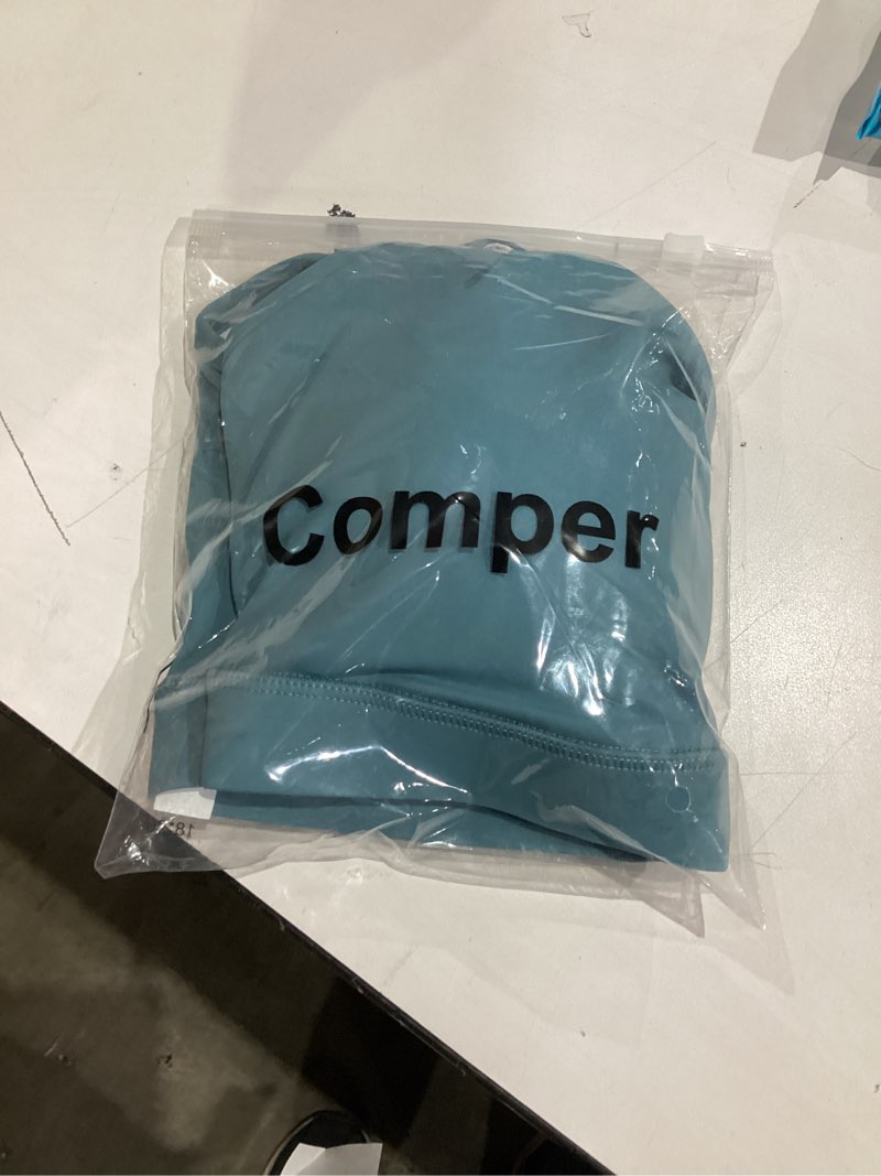 Condition photo showing New/Like New for Comper Y Back Sports Bra for Women Low Impact Racerback Workout Bras Sexy Thin Straps Yoga Sport Bras with Removable Pads(Blue-L), Large