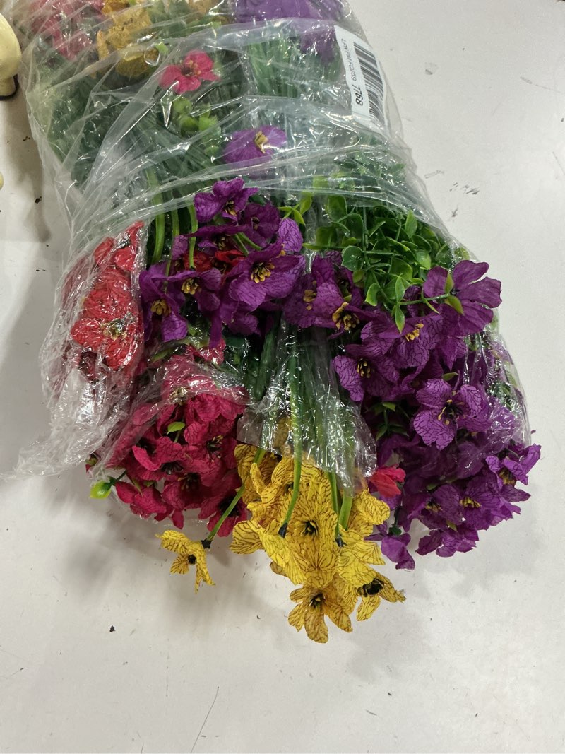 Condition photo showing Good Condition for lyacmy 18 bundles artificial flowers for outdoors uv resistant fake plants, faux plastic fake flowers artificial plants for home porch spring summer decor