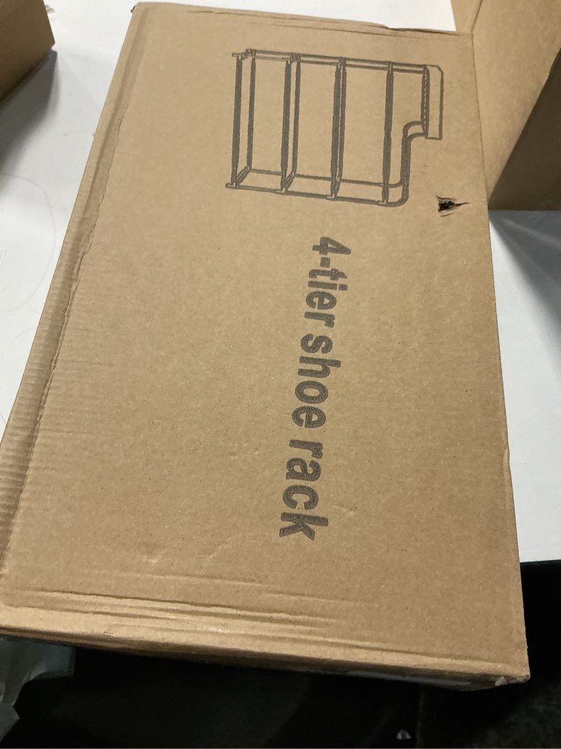 Condition photo showing New/Like New for Sywhitta 4-Tier Free Standing Shoe Rack with Storage Boxes - High Capacity Organizer for Corridor, Living Room, Balcony, Bedroom, White 4-Tier White