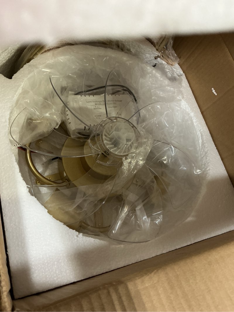 Condition photo showing Good Condition for Rattan fandelier Ceiling Fan with Light Boho Ceiling Fans with Lights and Remote Gold Chandelier Fan for Bedroom, Living Room,Kitchen,Foyer(25 Inch,6 Speed, Timing Adjustable Height Flower)