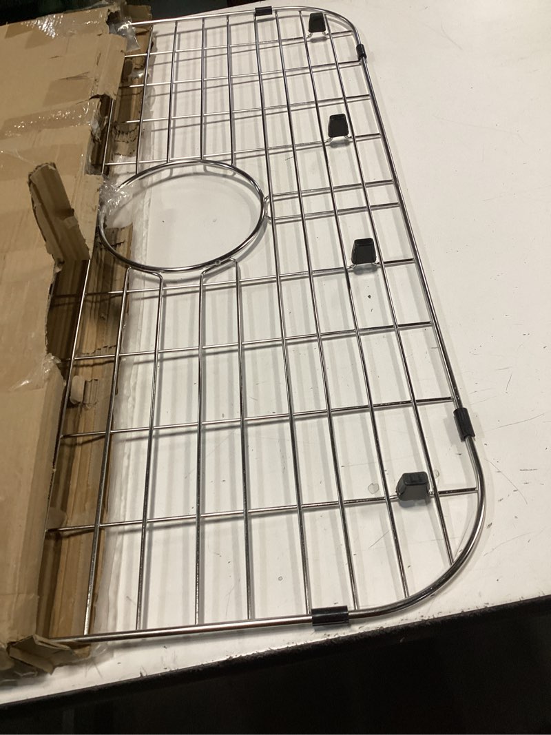 Condition photo showing Good Condition for iPEGTOP Sink Bottom Grid, Stainless Steel Sink Protector 28"x 15" Centered Drain Hole with Corner Radius 1-1/2", Sink Grate for Bottom of Kitchen Single Sink Bowl with Hole Cover, One-Piece 28"x15",Centered Drain