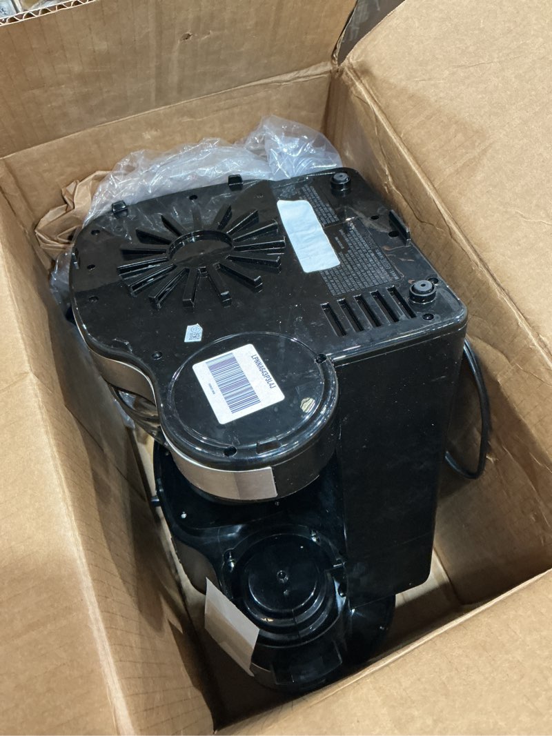 Condition photo showing As Is for hamilton beach 2-way programmable coffee maker, 12 cup glass carafe and single serve coffee maker, black with stainless steel accents, 49980rg 12 cup black