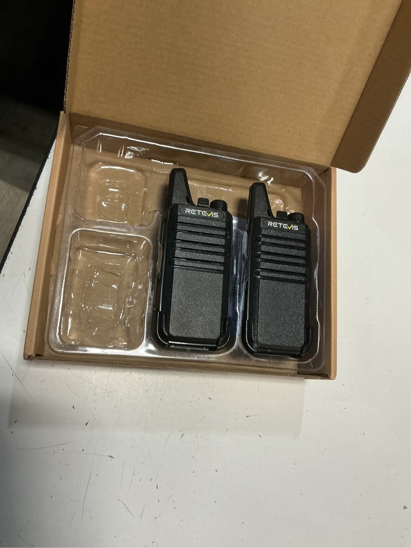 Condition photo showing Good Condition for retevis rt22 walkie talkies, mini 2 way radio rechargeable, vox handsfree, portable, two-way radios long range with earpiece, for family road trip camping hiking skiing(2 pack, black)