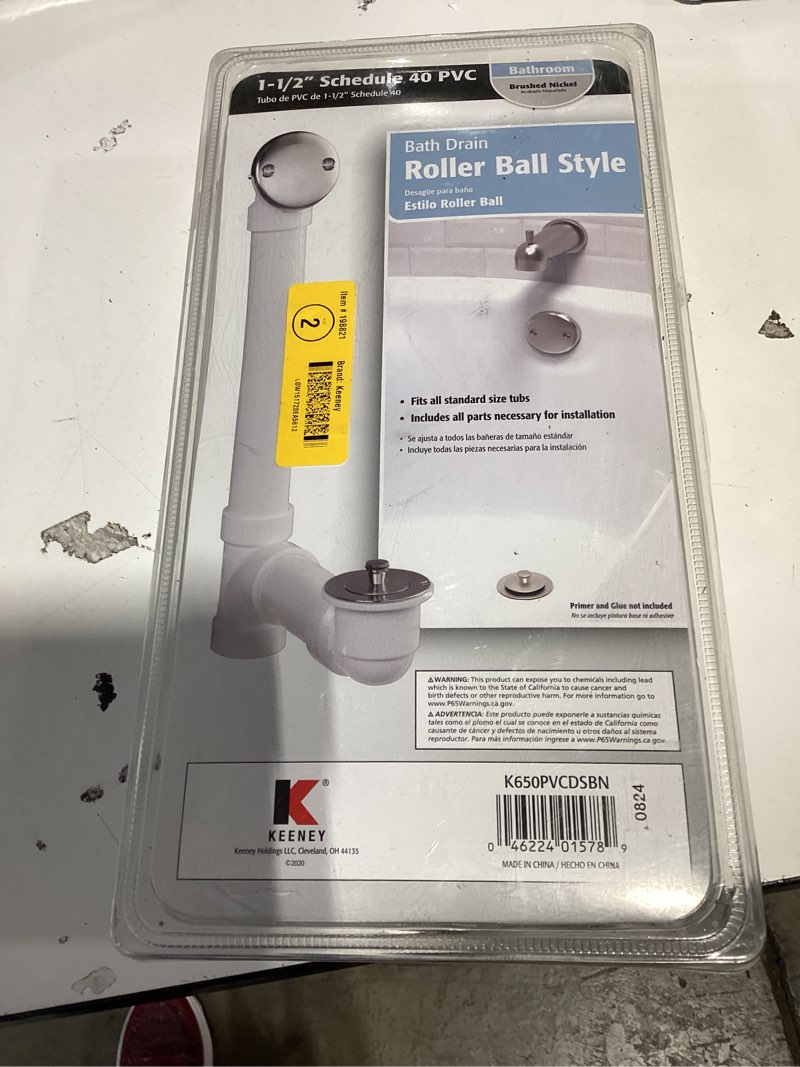 Condition photo showing New/Like New for keeney 1-1/2-in brushed nickel white/brushed nickel roller ball drain with pvc pipe