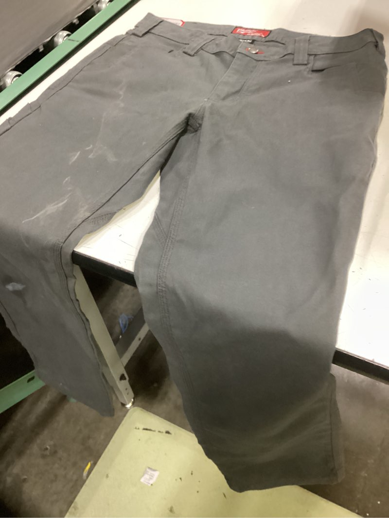 Condition photo showing As Is for men's 32 in. x 32 in. gray cotton/polyester work pants with 7 pockets