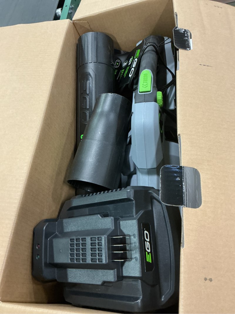 Condition photo showing As Is for EGO Power+ LB6151 615 CFM Variable-Speed 56-Volt Lithium-ion Cordless Leaf Blower with 2.5Ah Battery and Charger, black