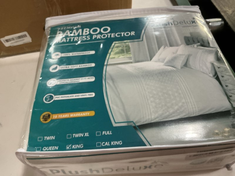 Condition photo showing New/Like New for PlushDeluxe Premium Bamboo Mattress Protector – King Size, Waterproof, & Ultra Soft Breathable Noiseless Washable Bed Mattress Cover for Comfort & Protection - White