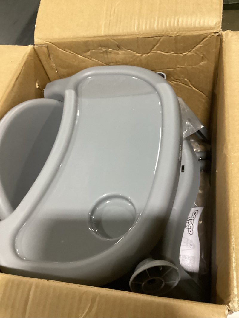 Condition photo showing New/Like New for Cosco Kids Canteen High Chair Lightweight Portable Baby Feeding Chair with Adjustable Tray, Easy to Clean, Kitchen or Dining Use, Toddlers Up to 33 lbs, Mono Grey