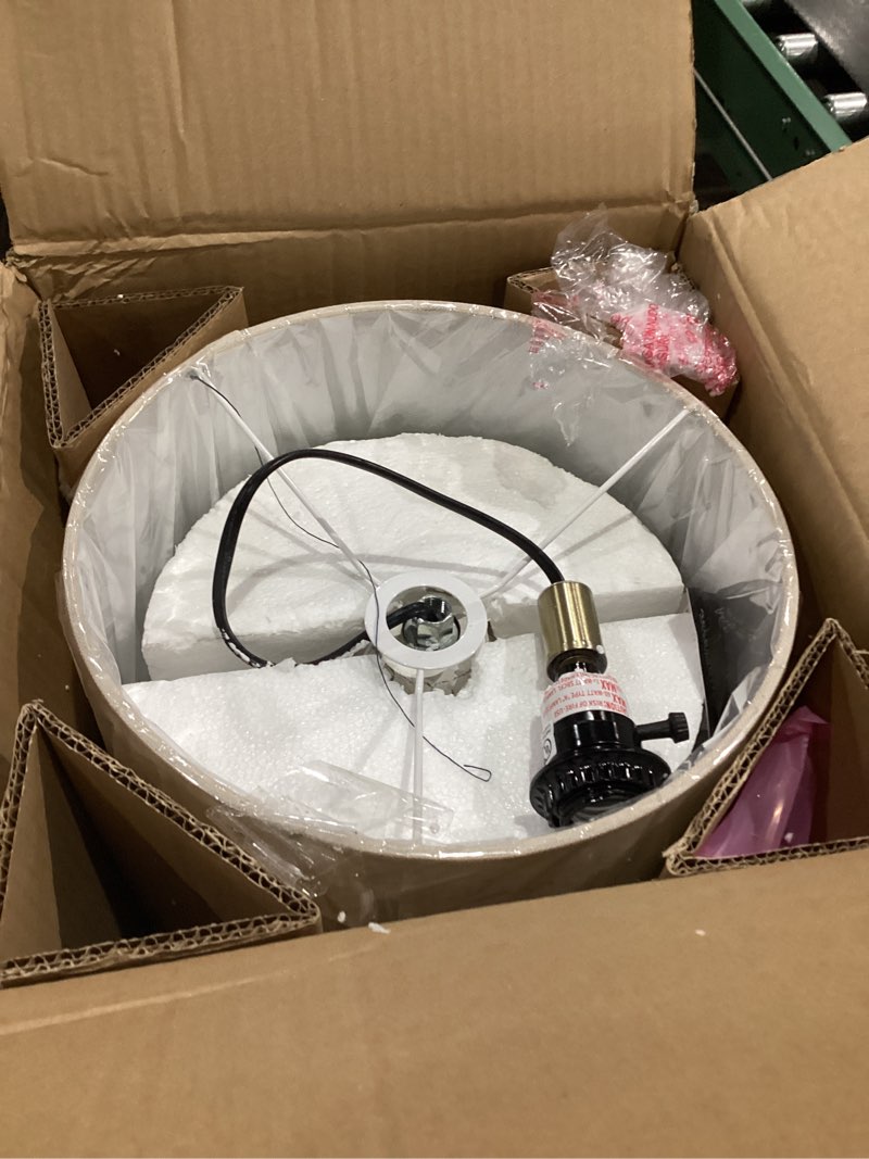 Condition photo showing Good Condition for Signature Design by Ashley Wardmont Contemporary Modern Table Lamp with Drum Hardback Fabric Shade, On-Off Switch, Ceramic, 17.75" High, Antique White