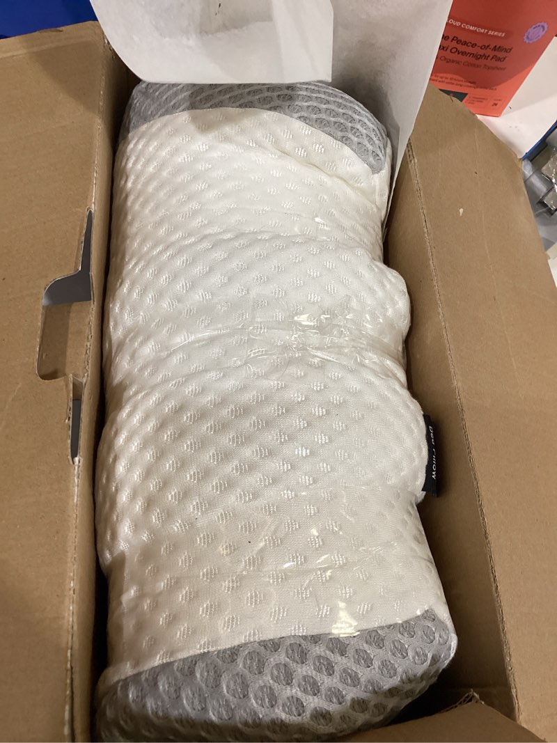 Condition photo showing As Is for osteo cervical pillow for neck pain relief, hollow design odorless memory foam pillows with cooling case, adjustable orthopedic bed pillow for sleeping, support for side back sleepers standard high(24.5*16.5*5.2/4.1 inches) grey
