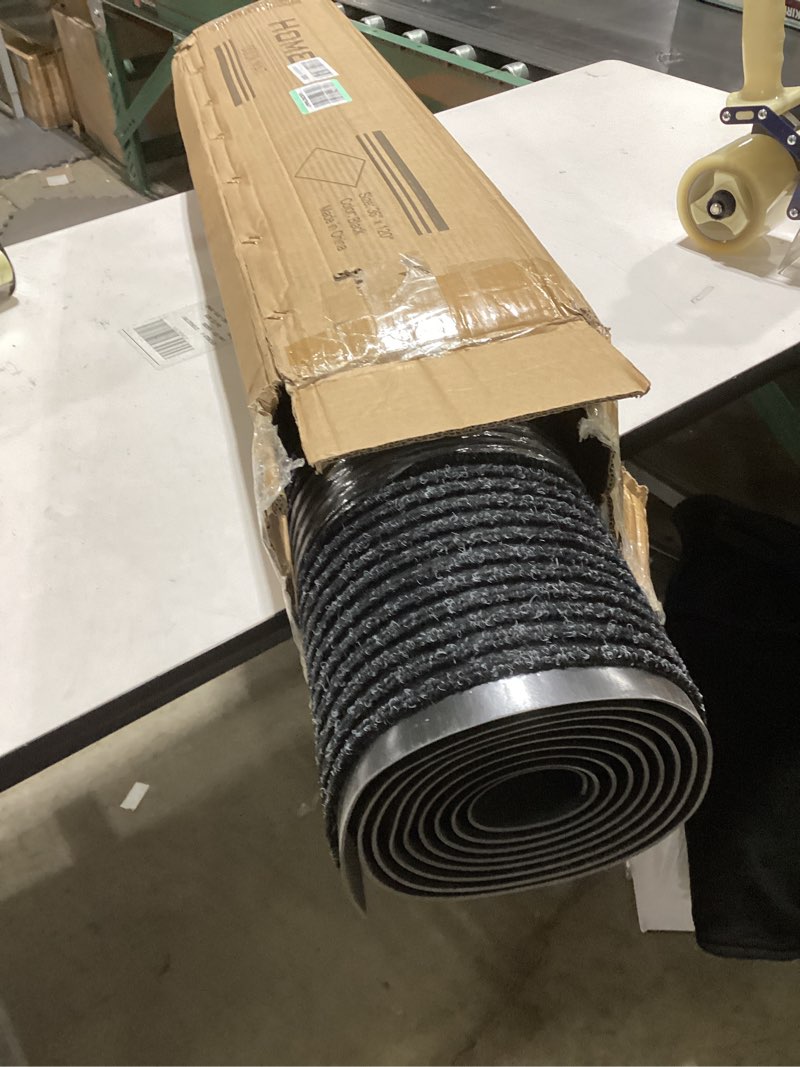 Condition photo showing As Is for Indoor Outdoor Door Mat, 10' x 3' Doormat for Entryway, Rubber Backing Non Slip Front Door Mat Outside Entrance, Super Absorbent Commercial Floor Mat for Home Office, Black Black Striped 3' x 10' (Rectangular)