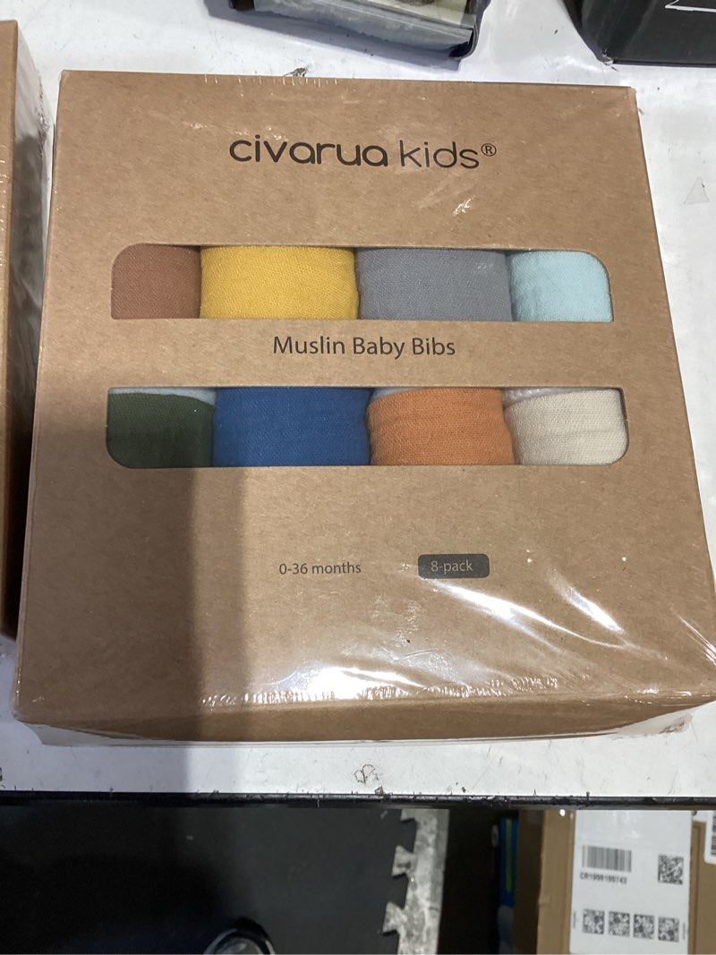 Condition photo showing New/Like New for civarua kids muslin baby bibs 8 pack, baby bandana drool bib for drooling and teething, cotton soft absorbent for girls boys classic 8 pack