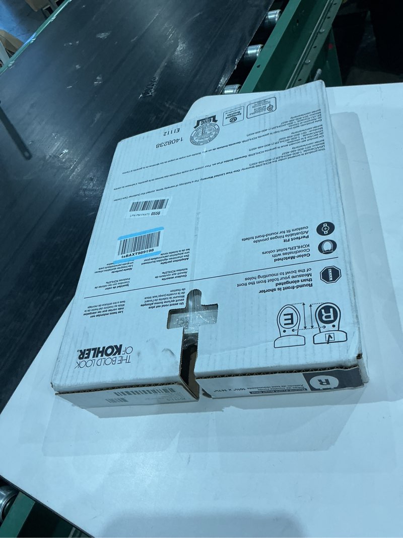 Condition photo showing New/Like New for kohler 20111-0 brevia, slow close toilet seat, round toilet seat, grip-tight bumpers quick-attach hardware, white