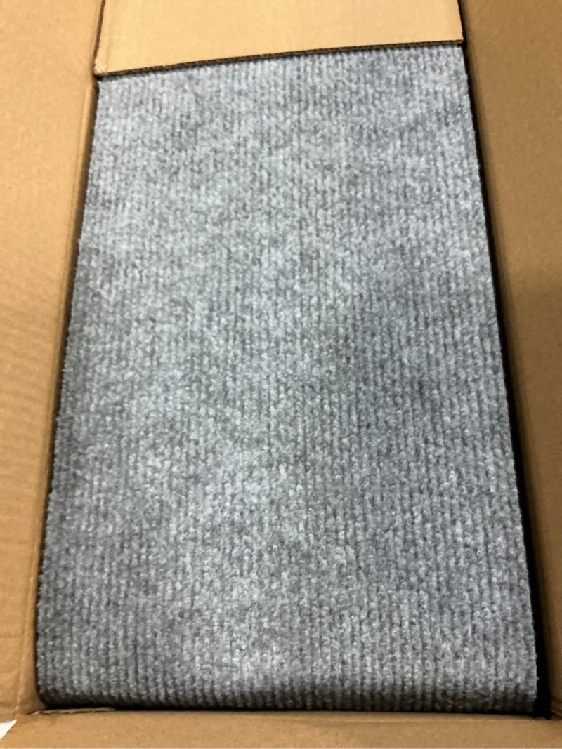 Condition photo showing New/Like New for 8" x 30" peel and stick carpet stair treads for wooden steps, reusable washable edging stair rugs, runner indoor non-slip stair mats for kids elders pets (10 pack) 10 pack light gray