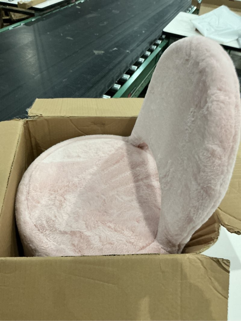 Condition photo showing Good Condition for greenstell vanity stool chair with storage and folding back, 15.7" x 15.7" x 19.5" faux fur soft ottoman for adults, 4 metal legs with anti-slip feet, furry padded seat for makeup, bedroom, pink pink 15.7"d x 15.7"w x 19.5"h