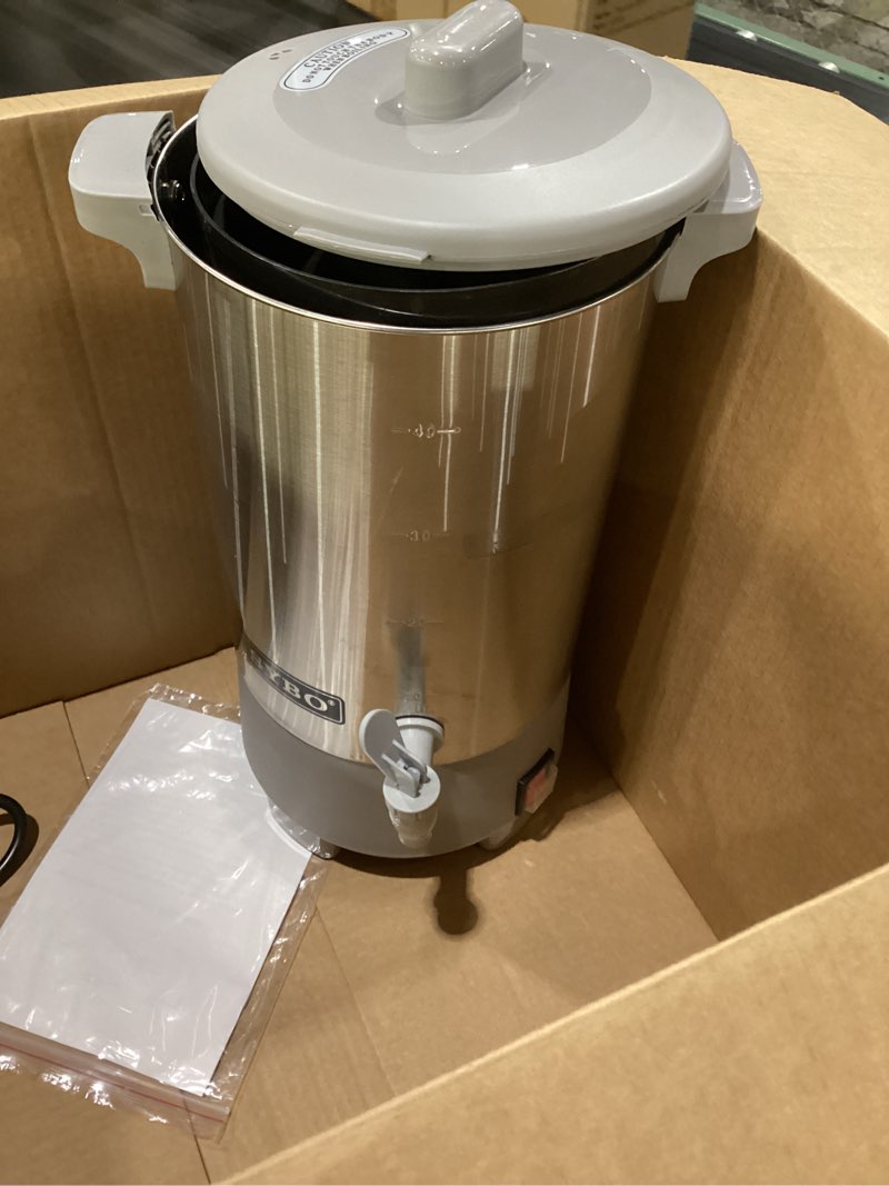 Condition photo showing As Is for sybo sr-cp-50b commercial grade stainless steel percolate coffee maker hot water urn for catering, 50-cup 8 l, metallic 8l metallic, not tested