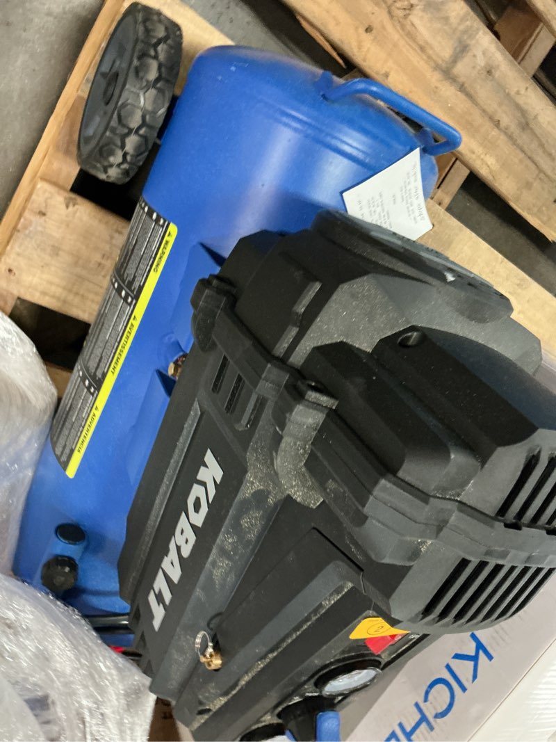 Condition photo showing As Is for kobalt 8-gallon portable electric 150 psi horizontal air compressor doesn’t  work )