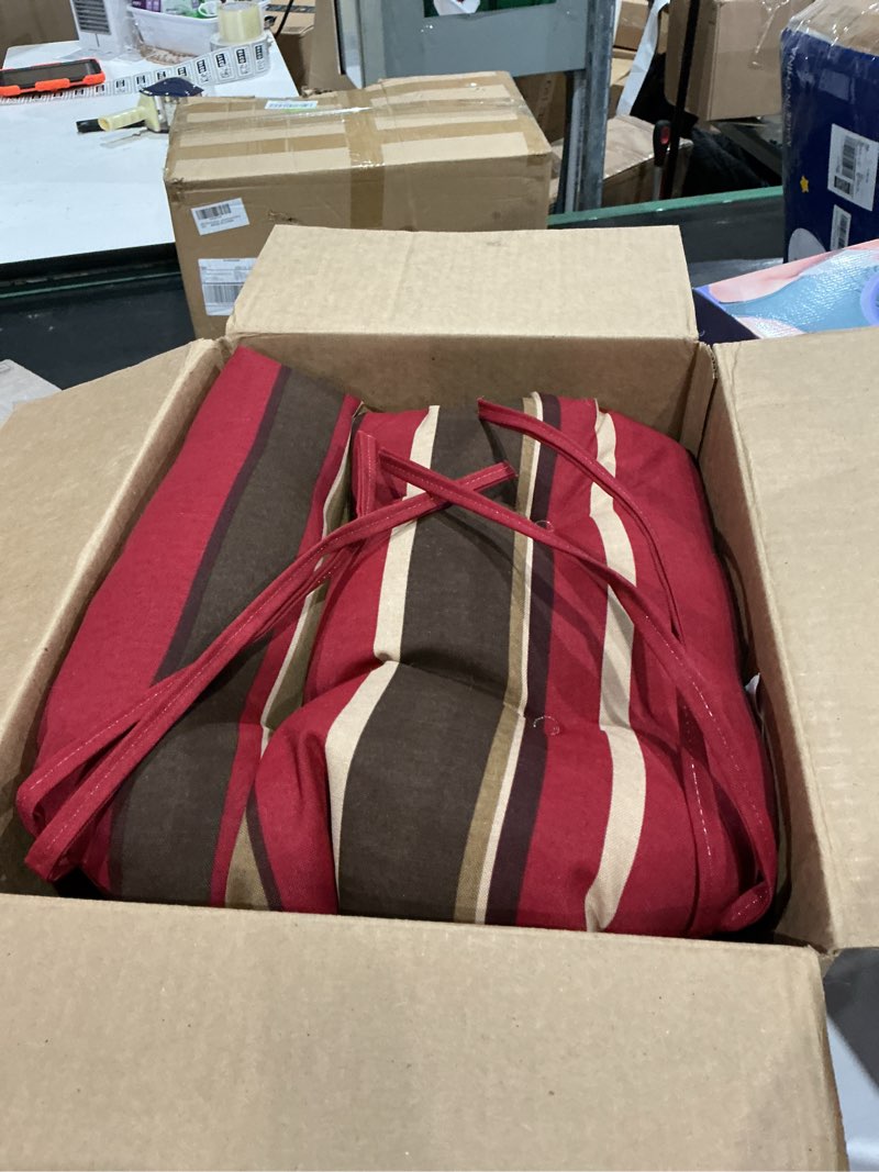 Condition photo showing New/Like New for blazing needles reo striped outdoor seating cushions, weather-resistant fabric 4ct