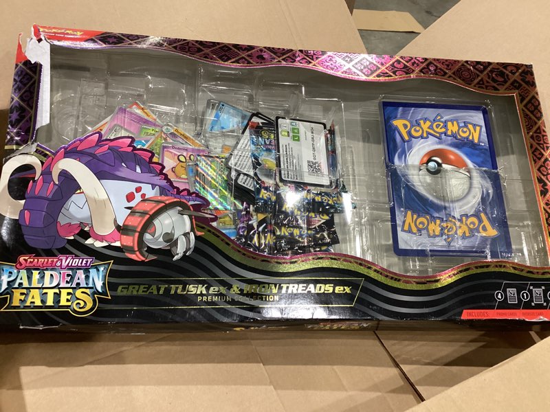 Condition photo showing As Is for item incomplete)))get the pokémon tcg: paldean fates great tusk ex & iron threads ex premium collection