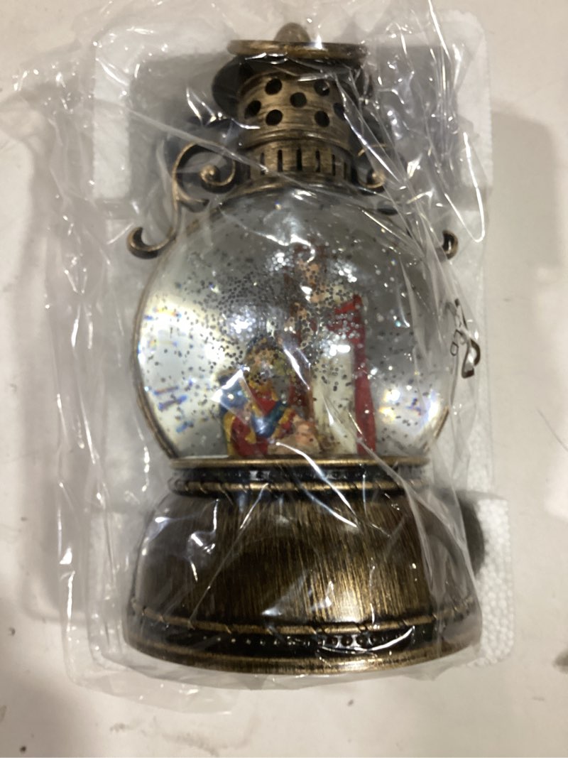 Condition photo showing New/Like New for MacaRio Snow Globe Lantern Lighted Musical Glittering Water Swirling Snowfall Singing Light up Decorative Tabletop Christmas Holiday Decoration Home Décor Accent Gift (B-Globe-Manger)