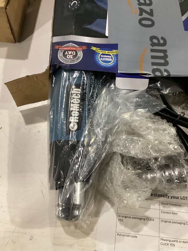 Condition photo showing Good Condition for romech 1500w heavy duty heat gun, variable temperature control hot air gun kit with 2 air flow 120°f~1200°f and 4 nozzles for crafts shrink wrap (blue)