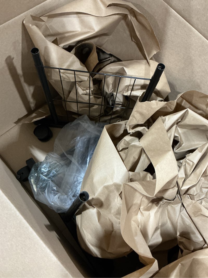 Condition photo showing As Is for sakugi clothes rack - clothing rack with storage mesh shelf & casters, heavy-duty metal clothing rack for hanging clothes, dresses, coats, large load capacity, easy assembly, black, 28.0"x16.9"x59.0" black 28.0" x 16.9" x 59.0" (1 rod)