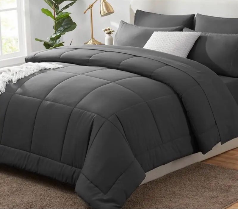 CozyLux King Size Comforter Set Dark Grey, 7 Pieces Bed in a Bag King Comforter Set with Sheets, Bed