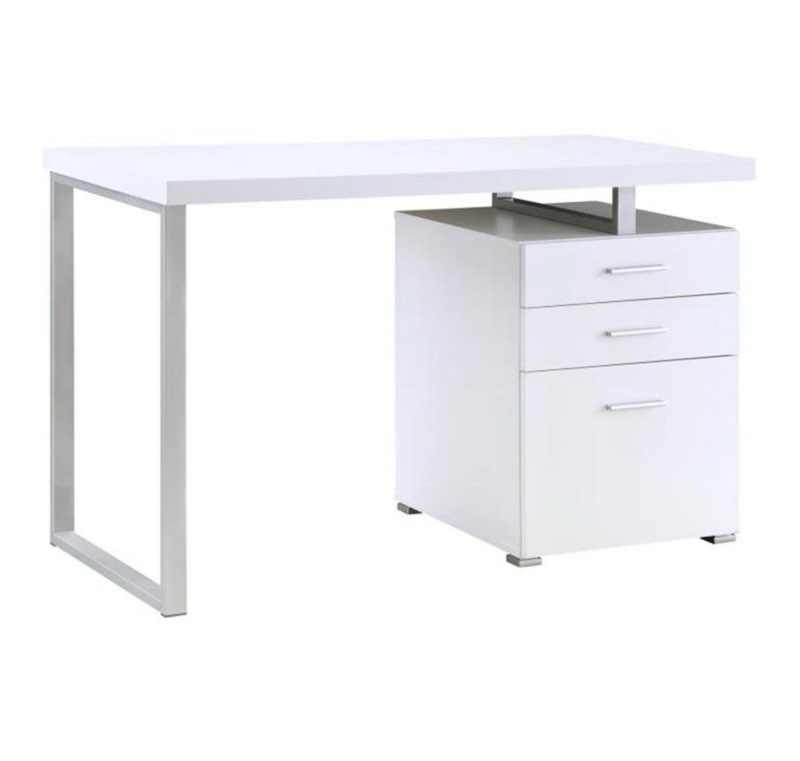 Coaster Home Furniture Home Office File Drawer Writing Desk  White and Silver