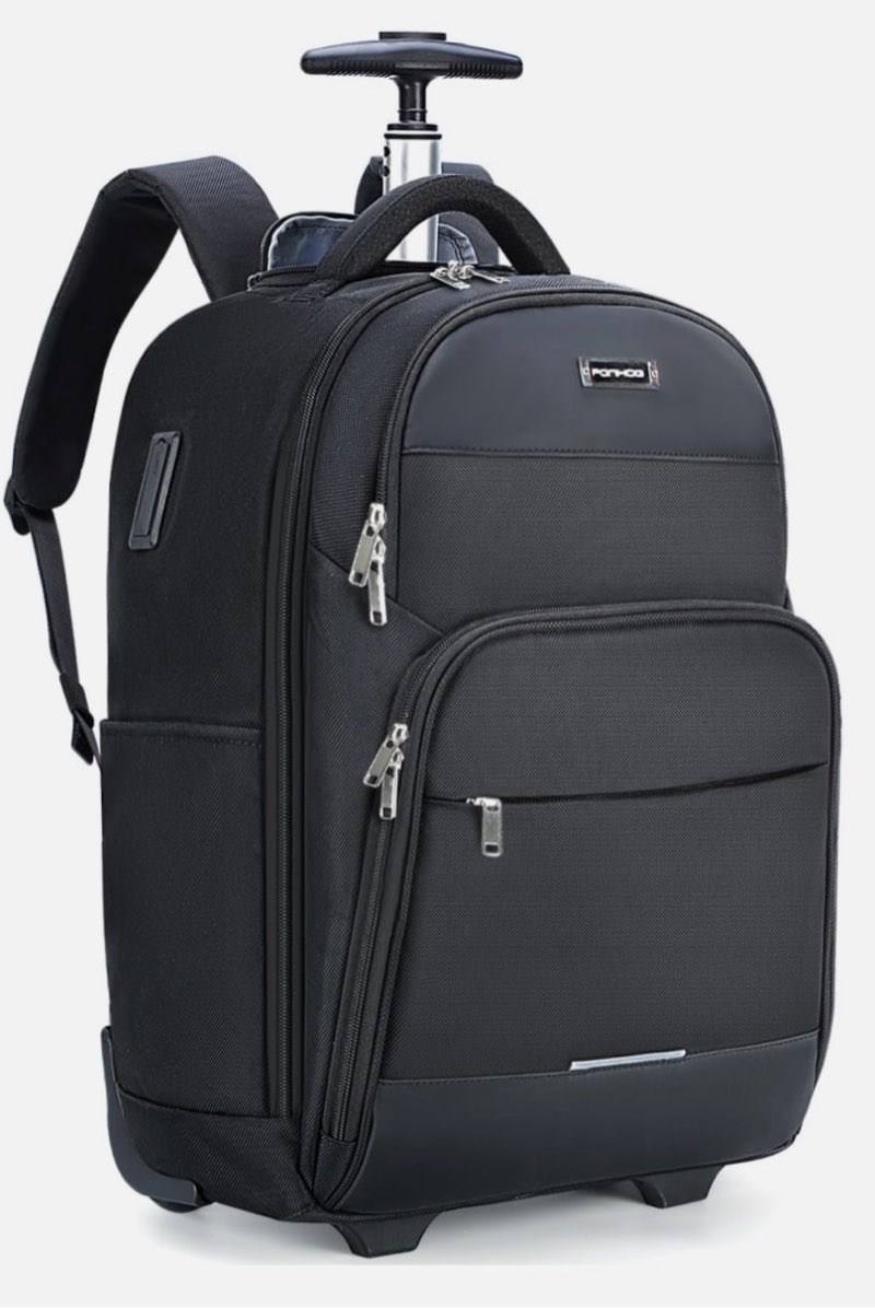 Rolling Backpack, 30L Travel Laptop Backpack with Wheels, 15.6 Inch Roller Carry on Luggage with USB Charging Port, Flight Approved Personal Item Wheeled Suitcase for Men Women Adults, Black