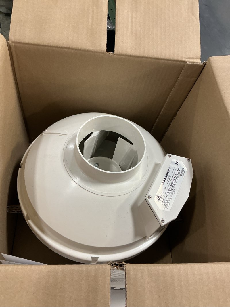 Condition photo showing As Is for festa amg maverick radon fan - quiet and energy efficient 260 cfm radon mitigation system inline duct fan - 4" electric inline - made with sturdy glass reinforced poly-resin – white