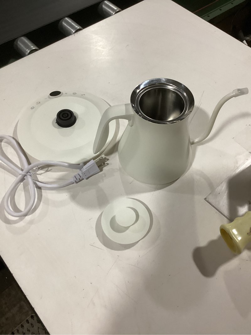Condition photo showing Good Condition for gooseneck electric kettle,electric kettles, ±1? temperature control, ultra-quiet 304 stainless steel, for coffee, tea & milk, auto boil detection, 8 safety protections & memory function(white, 0.9l)