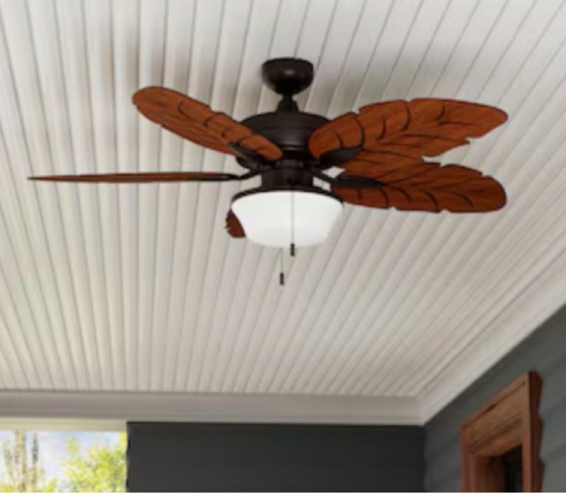 harbor breeze waveport 52-in aged bronze with brown blades led indoor/outdoor downrod or flush mount ceiling fan with light (5-blade)