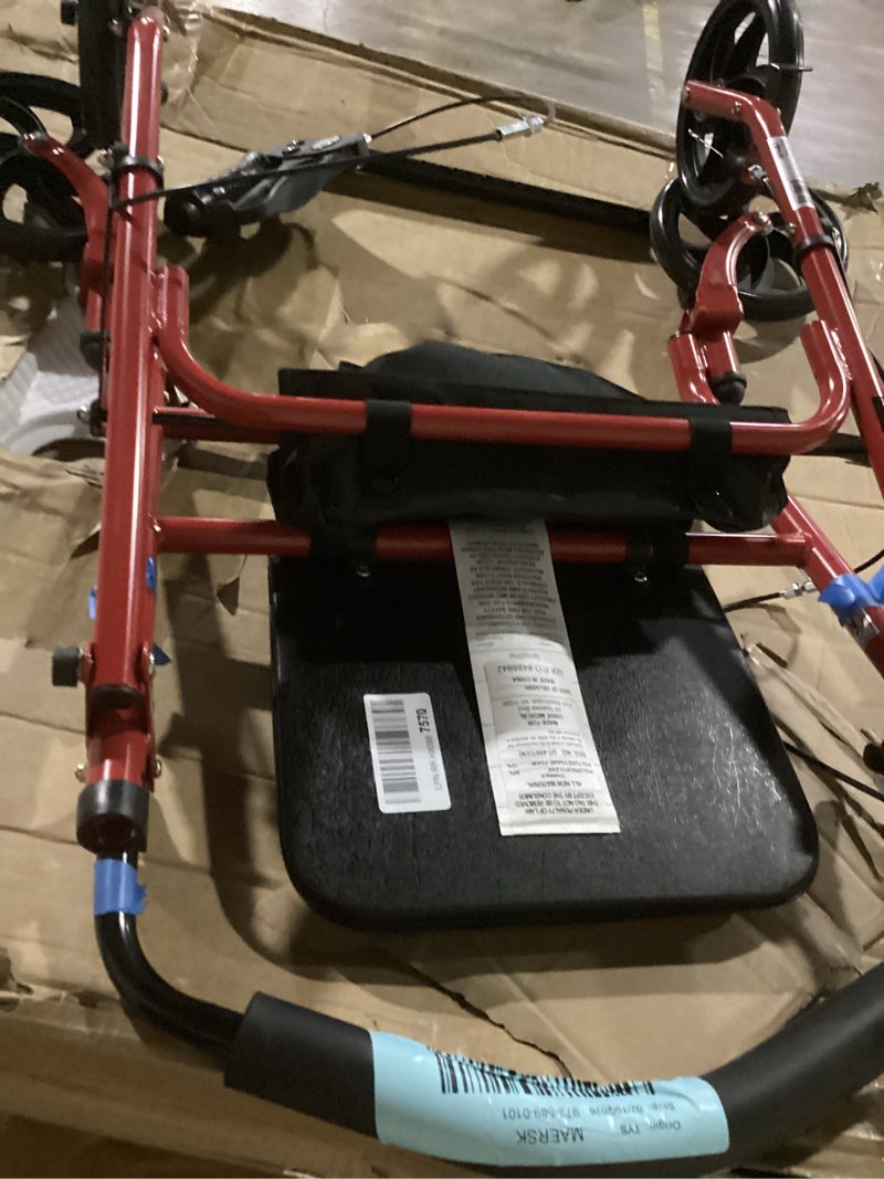 Condition photo showing Good Condition for Drive Medical Rollator Walker with Seat - Stable Mobility Support - Height Adjustable - Durable Steel Frame Construction - Smooth 7.5" Wheels - Foldable Frame - 350 Lb Limit - Red