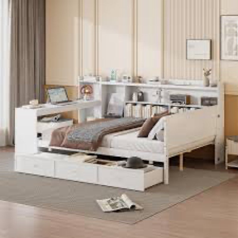 Solid Wood Daybed With Storage Space And Charging Station INCOMPLETE 