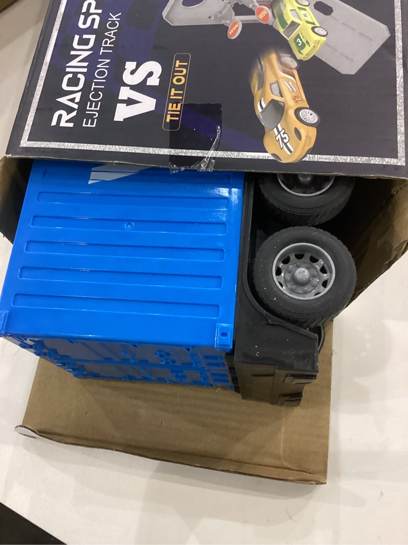 Condition photo showing Good Condition for Carrier Truck Race Track Toddlers Toys, Foldable 3 Layer Track Playset, Toy Truck Transport Car Carrier & 8 Race Cars, Truck Car Kids Toys Xmas Gifts for Age 3 4 5 6+ Years Old Boys Girls Blue