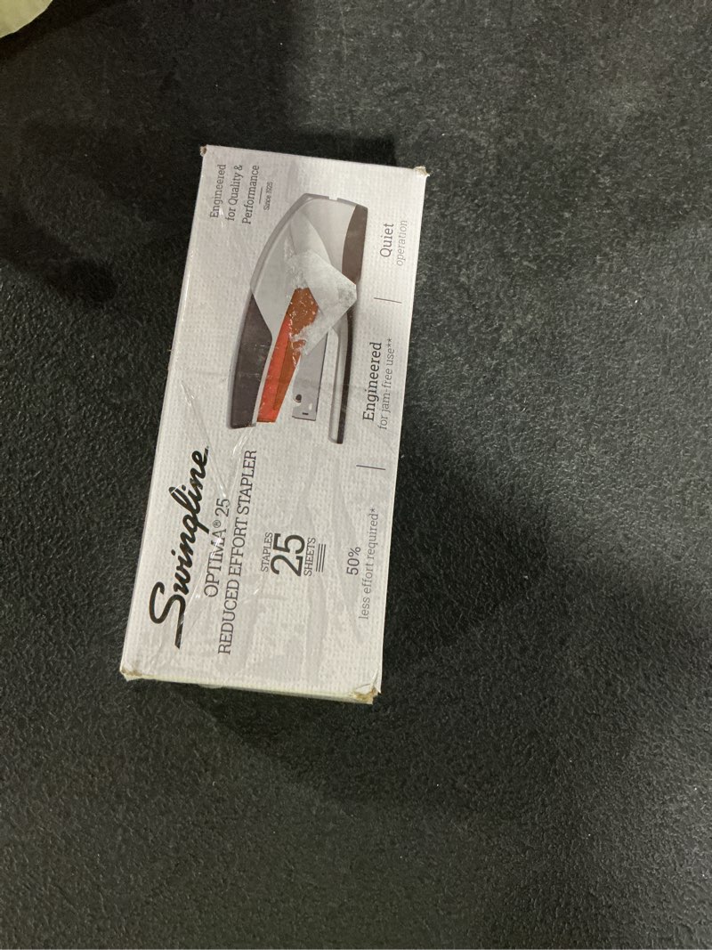 Condition photo showing New/Like New for swingline optima 25 reduced effort stapler full strip 25-sheet capacity gray/orange 66402