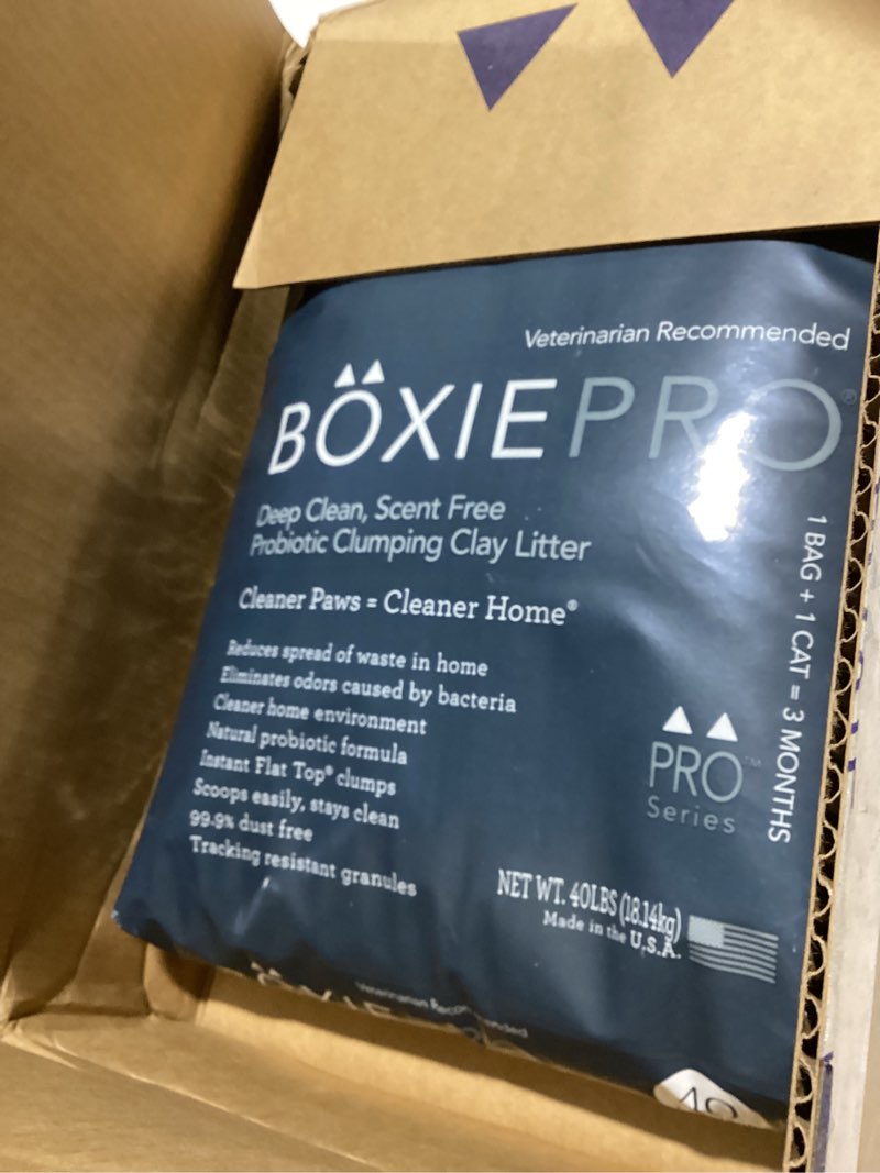 Condition photo showing New/Like New for Boxie Probiotic Cat Litter, 40 Day Odor Control, Clumping Clay Kitty Litter, Odor Eliminating Probiotics, Dust-Free, No Fragrances No Fillers, 40 lb PRO 40 lb