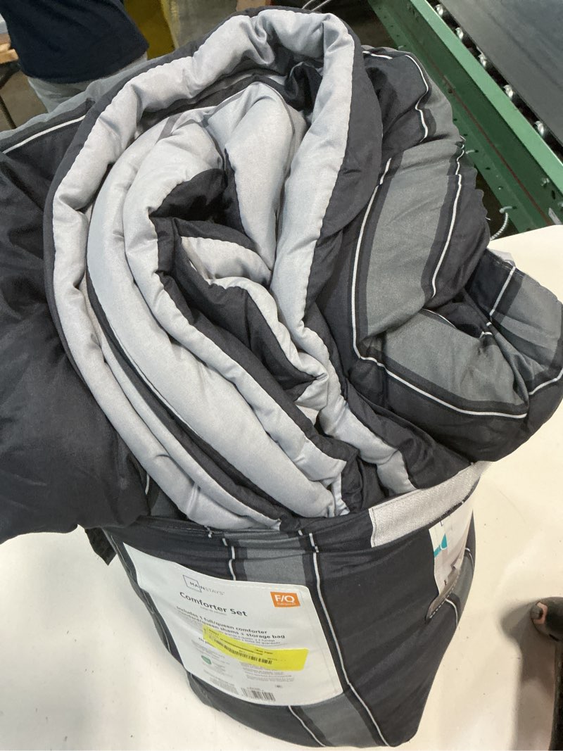 Condition photo showing Good Condition for mainstays full/queen all-season 3-piece comforter set - dark grey stripe