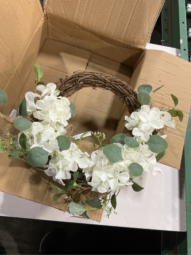 Condition photo showing Good Condition for ((Similar))Household Goods 40cm Artificial Flower Hydrangea Eucalyptus Wreath for Door Wall Wedding Background Wedding Home Decoration (Color : Style 01) Green