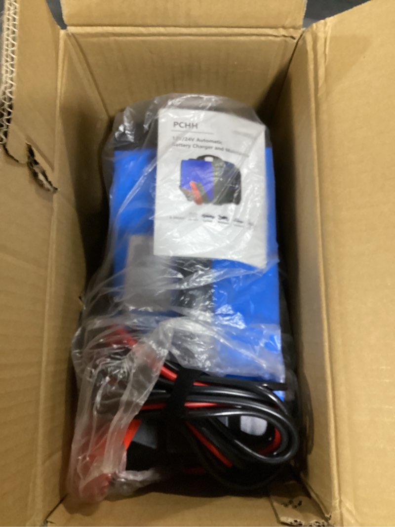 Condition photo showing Good Condition for 12v 24v car battery charger heavy duty, 0-15a automatic battery maintainer, smart trickle charger with auto shutoffs, repair, winter mode, for automotive car truck motorcycle lawn mower boat agm blue