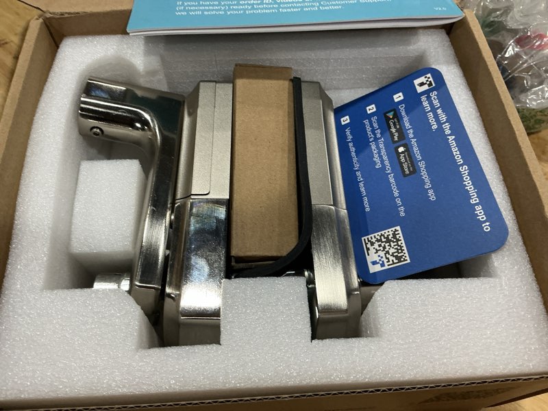 Condition photo showing As Is for veise ve019 fingerprint smart lever lock, app control, keyless entry door lock with handle, touchscreen keypad knob for front door and bedroom, remote access sharing, ip55 waterproof, satin nickel