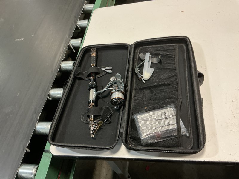 Condition photo showing As Is for plusinno fishing rod and reel combos - carbon fiber telescopic fishing pole - spinning reel 12 +1 shielded bearings stainless steel bb full kit with carrier case 2.1m 6.89ft
