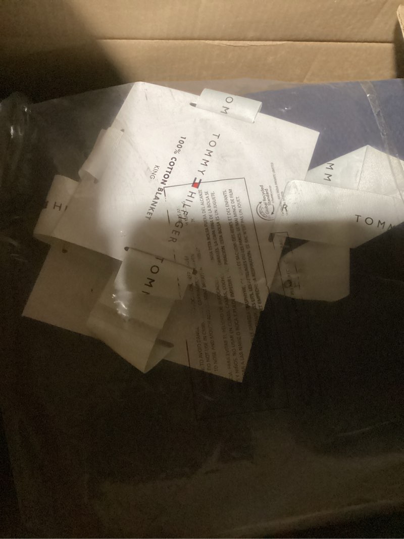 Condition photo showing New/Like New for tommy hilfiger - king cotton blanket, textured pique weave bedding, medium weight soft blanket, anti-pilling & fade resistant, ideal for layering, oeko-tex certified (navy) king cotton pique navy
