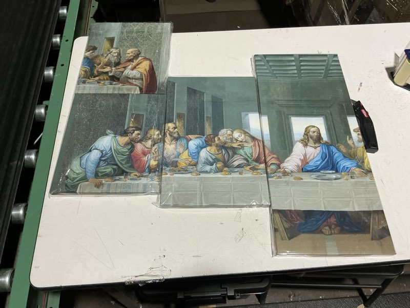 Condition photo showing New/Like New for 5-Panel Christian Religious Wall Decor: Leonardo Da Vinci's The Last Supper Wall Art, Jesus Pictures for Dining Room Decor with Wooden Frame, Ready to Hang (50''W x 24''H) Style-02 24.00" x 50.00"